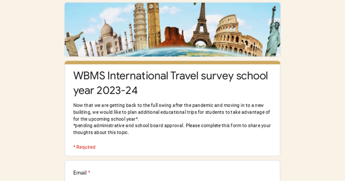 WBMS International Travel survey school year 2023-24