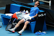 Andy Murray shows his emotions after winning his first round singles match against Nikoloz Basilashvili during day two of the Australian Open at Melbourne Park on January 18, 2022.