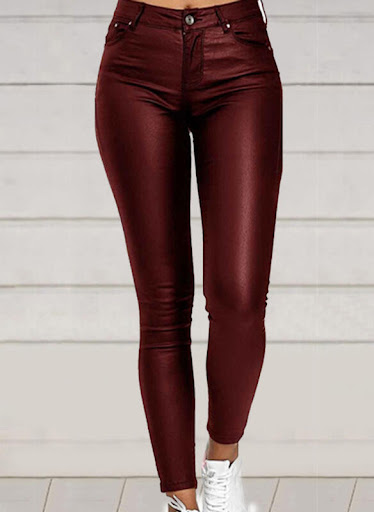 Title 6, Womens Pure Color PU Sexy Leather Pants Casual...