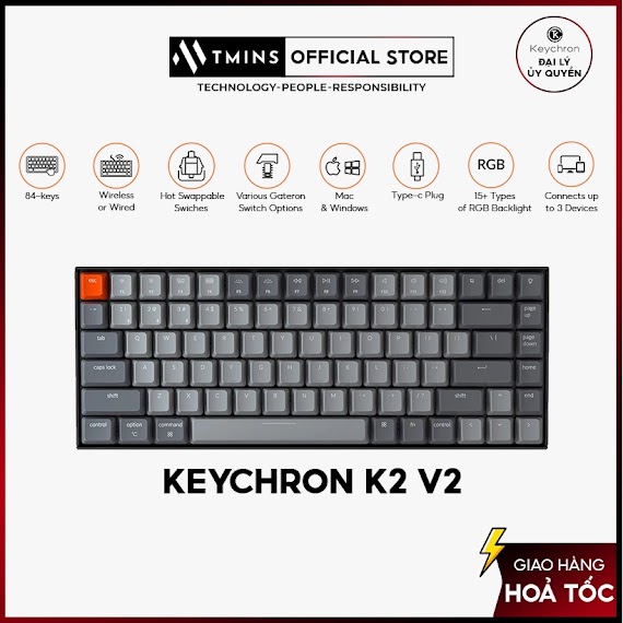 Bàn Phím Cơ Keychron K2 V2 Bluetooth 5.0 (Hàng Chính Hãng)