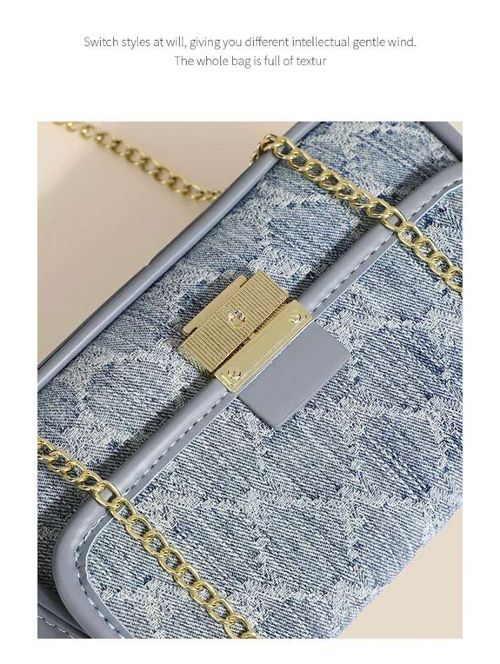 Dames denim schoudertas met ketting, crossbody en onderarmtas, stijlvol en praktisch voor dagelijks gebruik en diverse outfits.