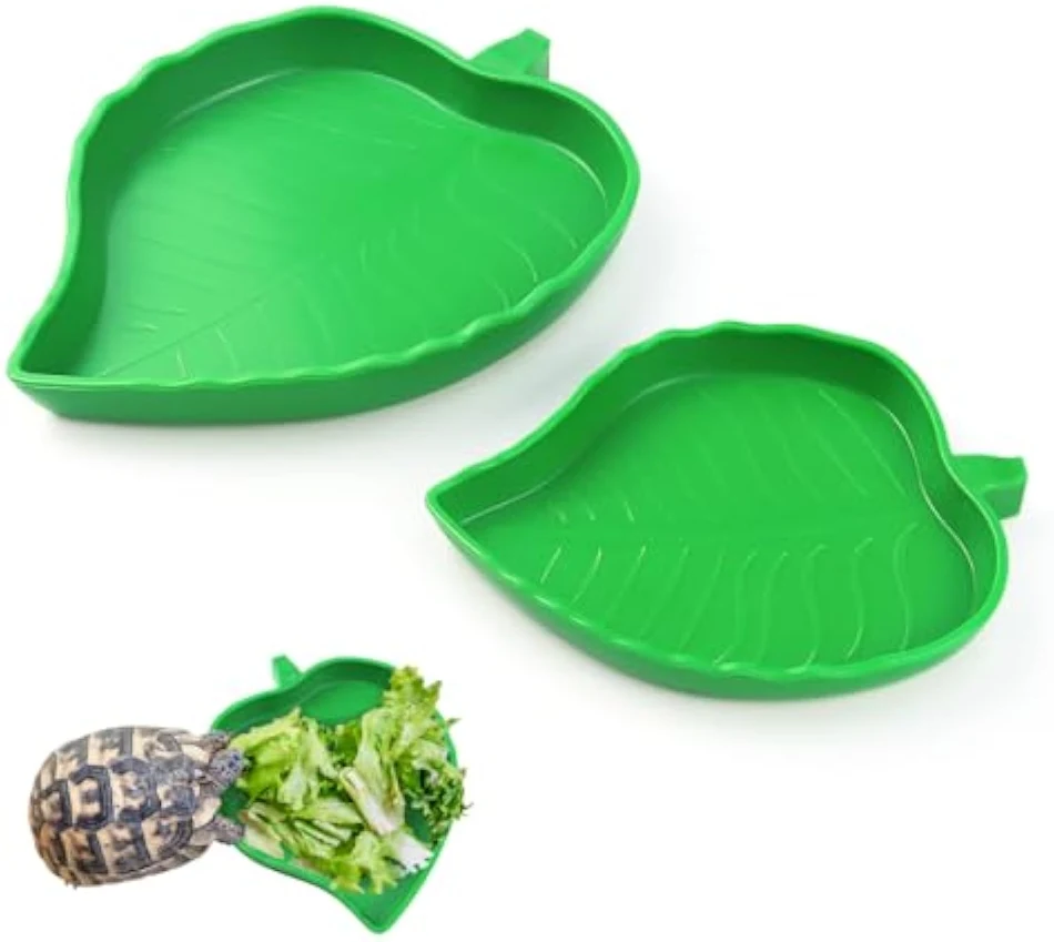 2 Pcs Tigela/Prato Folha para Répteis Tartaruga, Lagarto, Dragão Barbudo Jovem, Cobras Pequenas, 2 Tamanhos, Comida e Água.