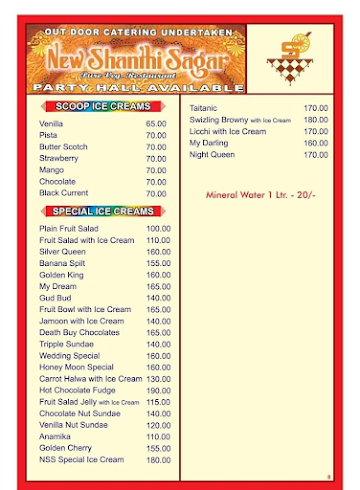 New Shanthi Sagar menu 