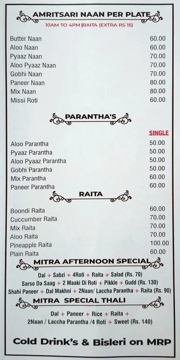 Mitra Da Dhaba & Caterers menu 