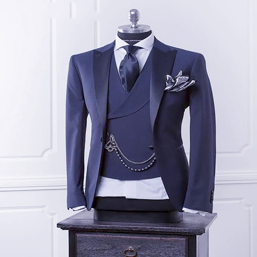 Title 1, Navy Blue Men Blazer Business Modern Men Suit W...