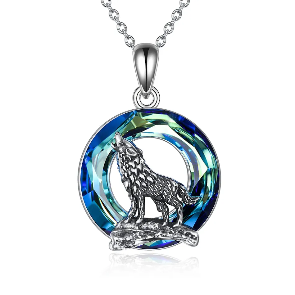 Collier et boucles d'oreilles loup viking en argent sterling avec cristal, bijou idéal pour un style nordique et cadeau parfait.