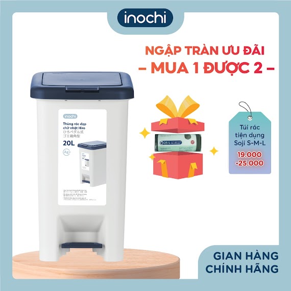 [Lifemcmbp3 - 12% Đơn 150K] Thùng Rác Đạp Chữ Nhật Inochi - Hiro 10L/15L/20L/30L (Loại Kèm Ruột) Nhiều Màu