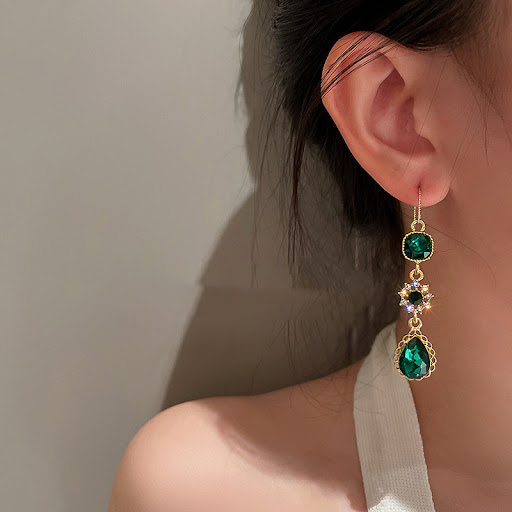 Title 2, Diamond Emerald Ear Hook Earrings, timeless ele...