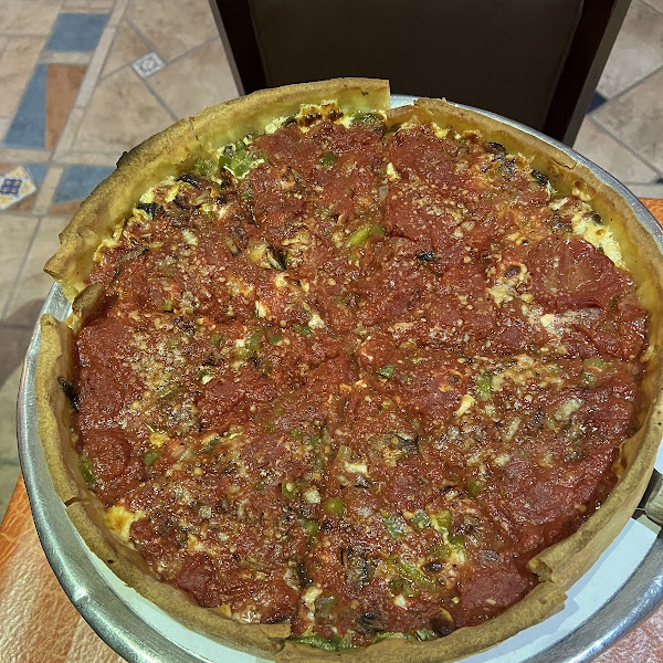 14" GF Deep Dish Special Pizza ( sausage, peopers, onions). Filling!