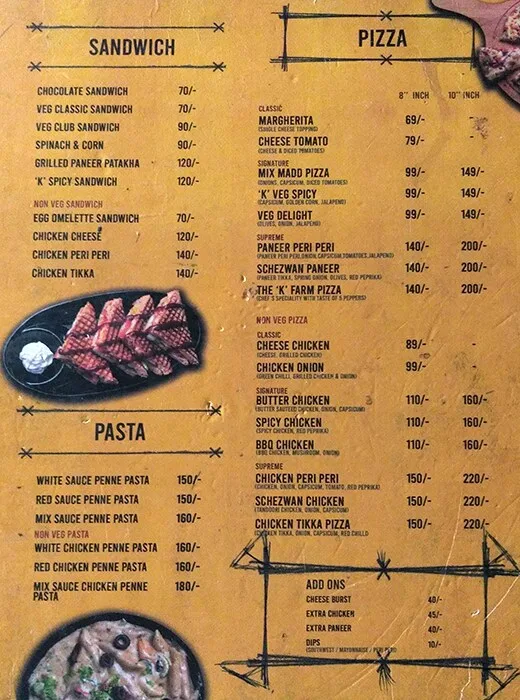 The K Cafe menu 