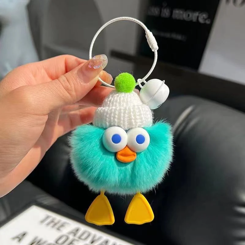 Cute Imitate Rex Rabbit Fur Little Duck Car Key Ring Pendant, a soft and adorable charm, a perfect accessory for your ke