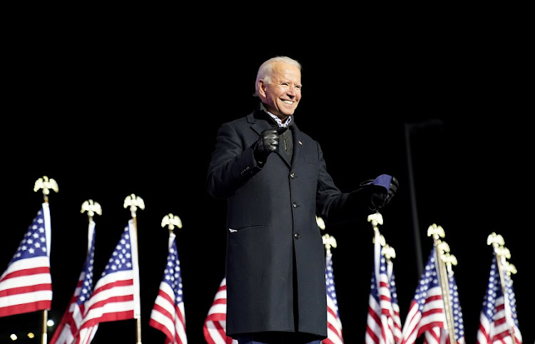 Democratic U.S. presidential nominee and former Vice President Joe Biden smiles during a drive-in campaign rally at Heinz Field in Pittsburgh, Pennsylvania, U.S., November 2, 2020.