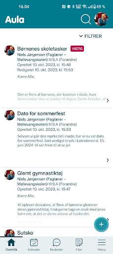 Screenshot Aula for medarbejdere