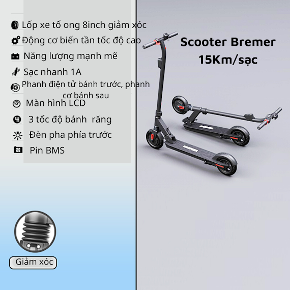 Xe Trượt Scooter Điện Gấp Gọn Lốp 8Inch, Xe Scooter Cỡ Lớn Tốc Độ Đến 25Km/H