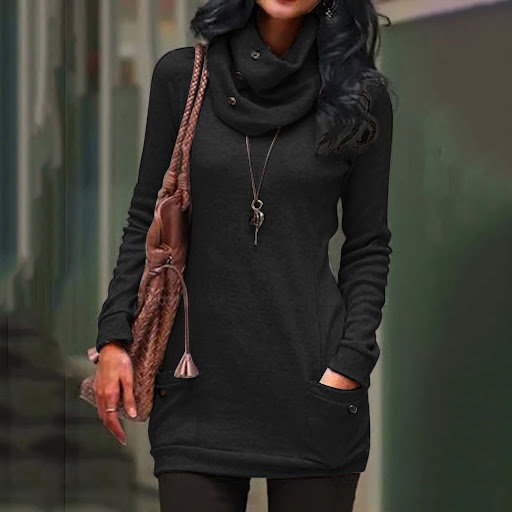 Title 5, Solid color pile collar long - sleeved clothes