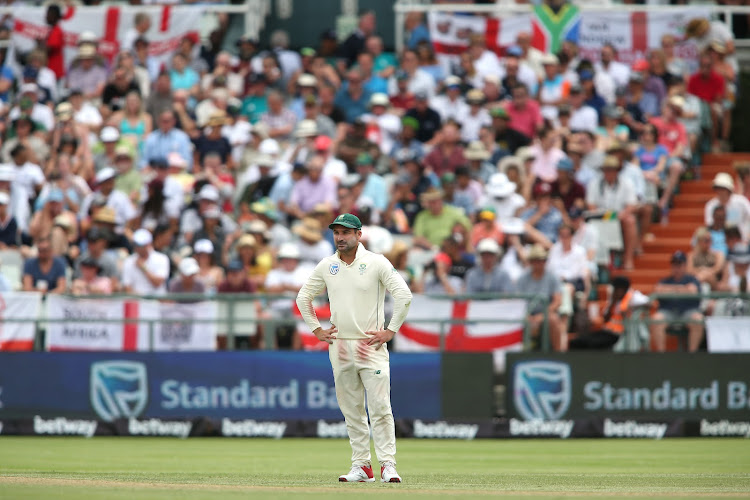 Dean Elgar cuts a frustrated figure on day three.