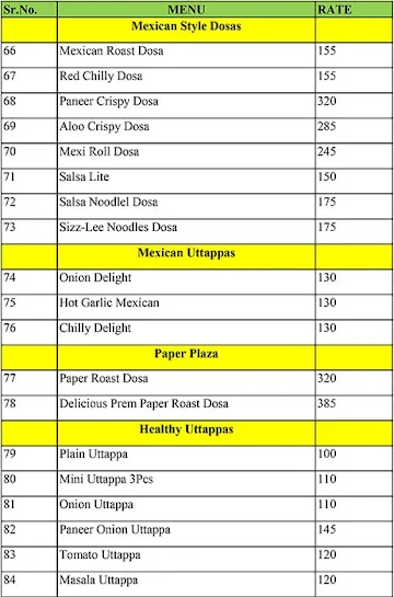 Dosa Plaza menu 