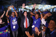 DA leader John Steenhuisen being ushered to the stage by his supporters to deliver the party's state of
incumbernt federal leaderat Gallagher Convention Centre Midrand, Johannesburg.