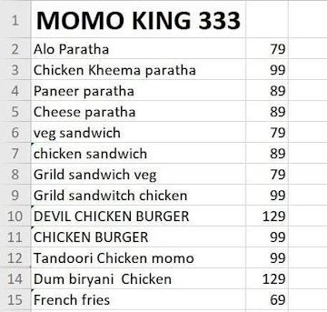 333 Momos menu 