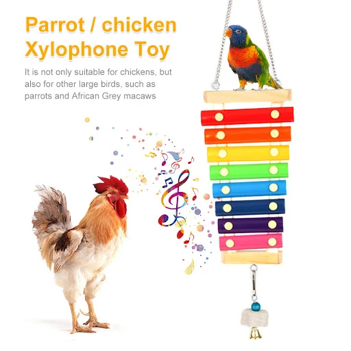 Bird Chicken Xylophone Toy Wooden Suspensible Bird Cage Accessories Musical Toy with 8 Keys for Chicken Bird Parrot Maca