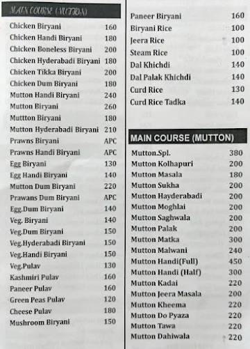 Mamta Bar & Restaurant menu 