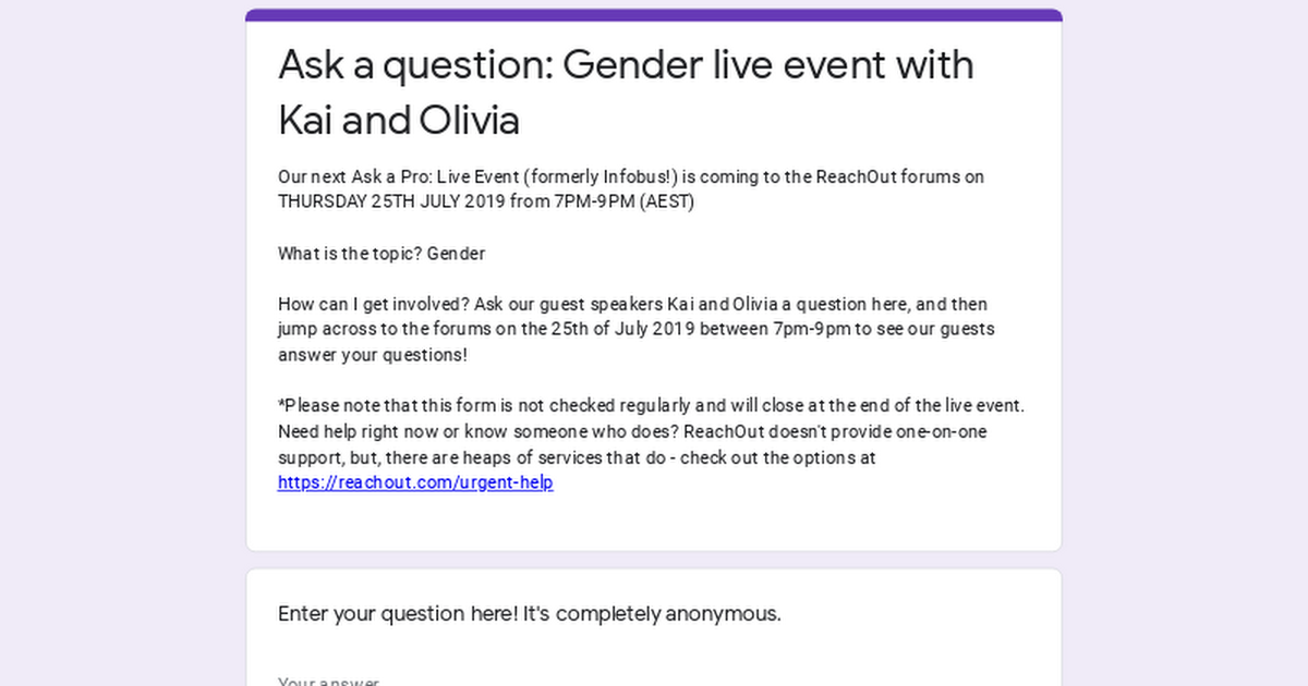 Ask a question: Gender live event with Kai and Olivia