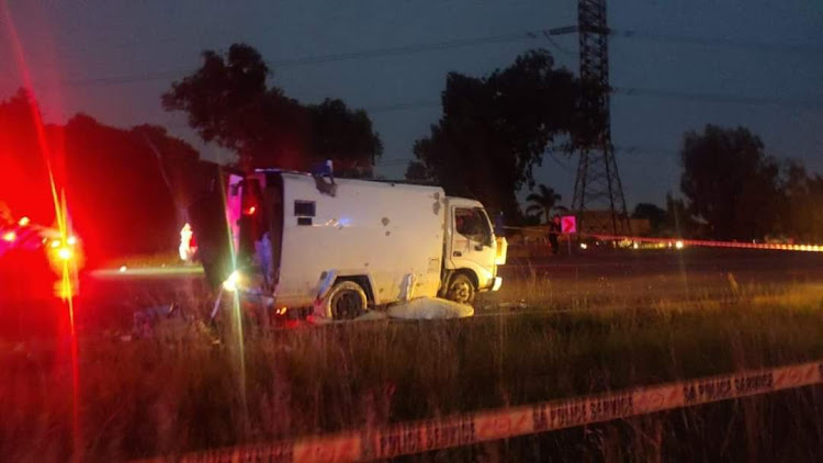 The crime scene after a cash van was robbed in Kempton Park.