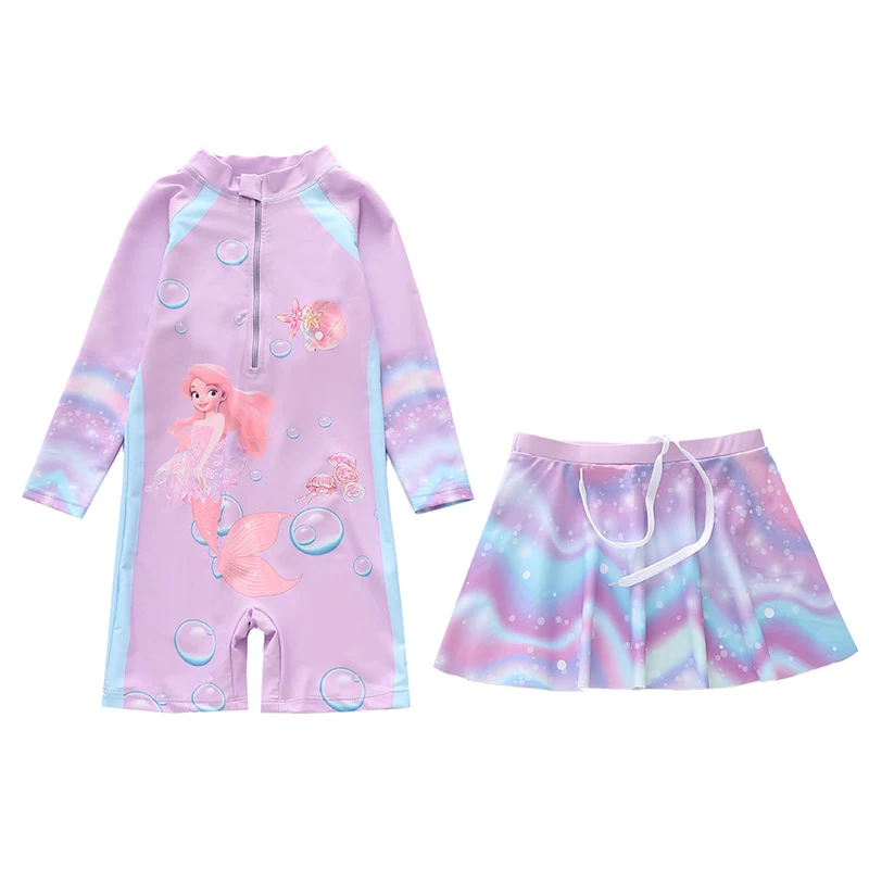 Maillot de bain à manches longues pour filles, idéal pour la plage. Protection solaire et confort pour nager et jouer.