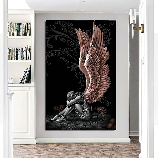 Title 3, Sitting Angel Art Poster Living Room Angel Wing...