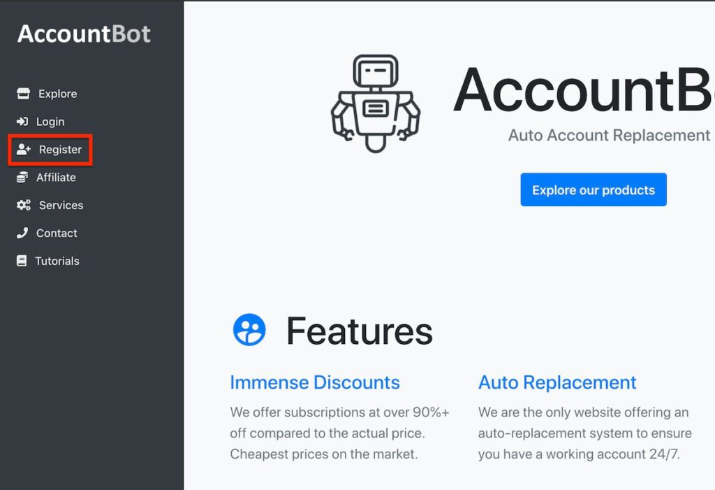 Register on AccountBot