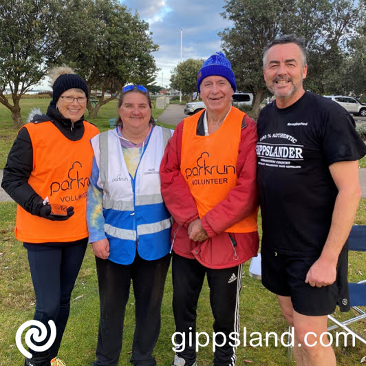 Mr Chester (right) with parkrun volunteers Lynn Oates, Samantha Payne and Andrew Symons