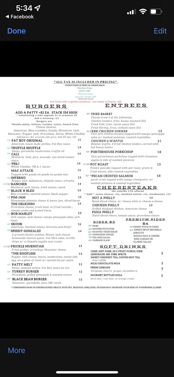 Fat Boy's Bar & Grill gluten-free menu