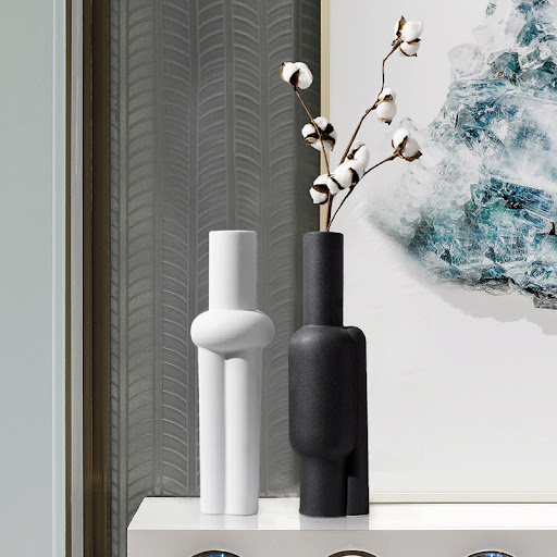 Title 6, Black and white matte special-shaped ceramic va...