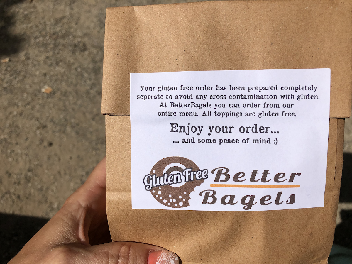 Gf Bagel sandwich cane in gf labeled packaging and wrapper