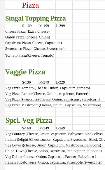 Delicious Pizza Town menu 