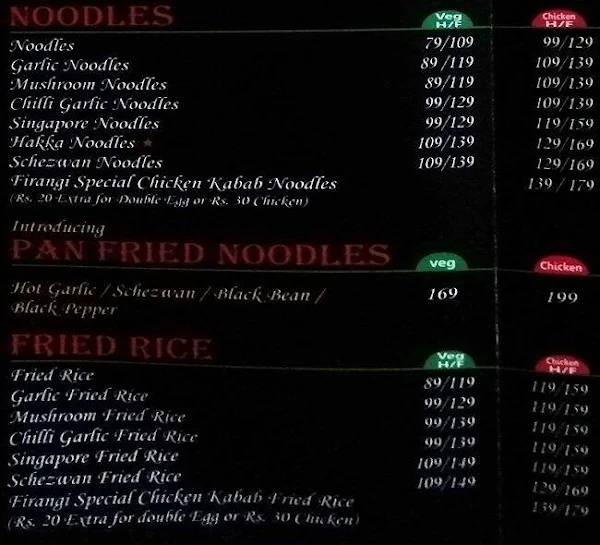 Firangi N More menu 