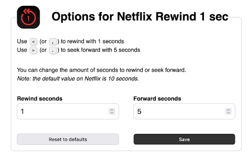 Netflix Rewind 1 sec