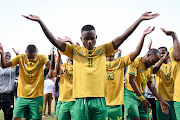 Bafana Bafana's players celebrate winning the 2023 Cosafa Cup third-place playoff against Malawi and at King Zwelithini Stadium in Durban on July 16 2023.