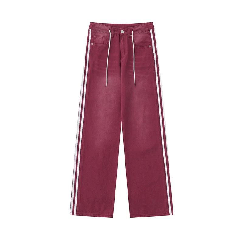 Rode Jeans Slimming Edge met veters en kant, casual stijl die je figuur accentueert en een comfortabele pasvorm biedt.