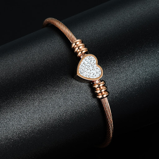 Title 5, Simple Titanium Steel Heart-shaped Diamond Cabl...
