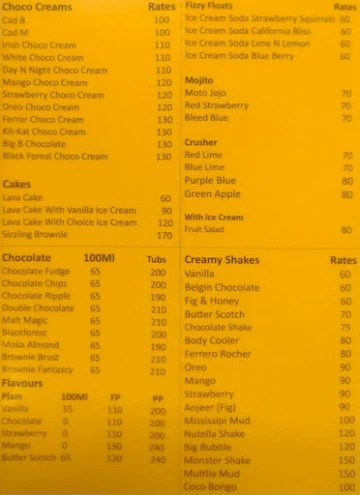 Meridian Ice Cream menu 