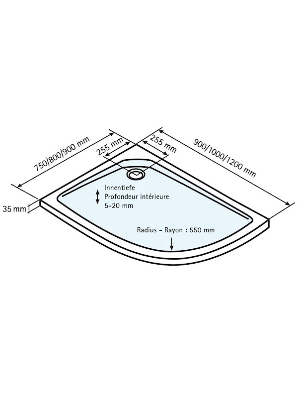 Receveur de Douche Arrondi Acrylique Extra-Plat