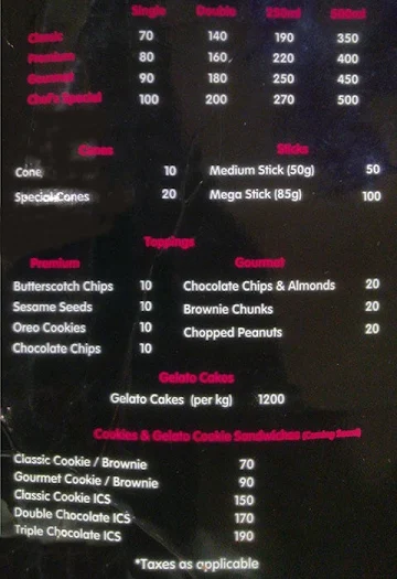 Amore Gourmet Gelato menu 