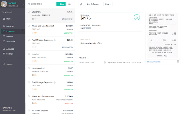 Screenshot of Zoho Expense