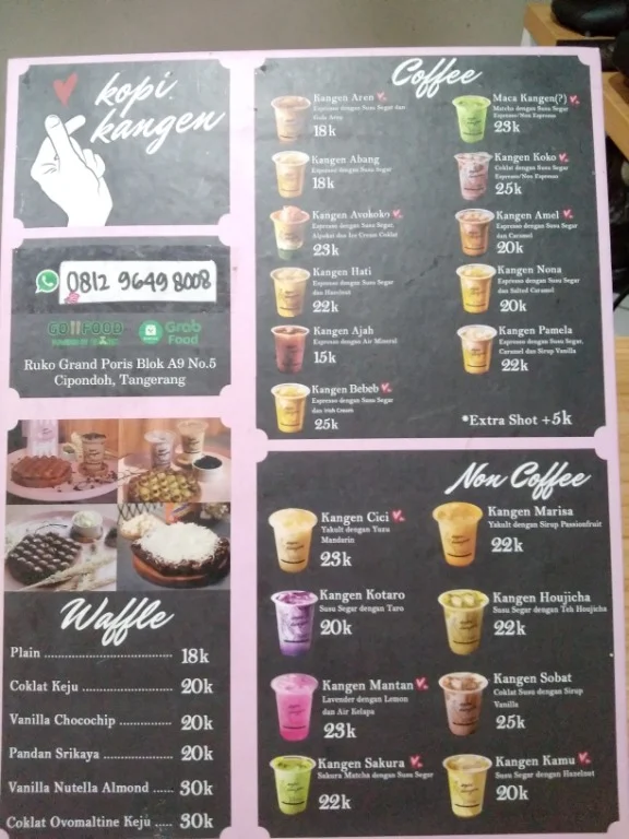 Kopi Kangen menu 