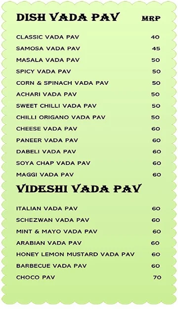 Just Vada Pav menu 