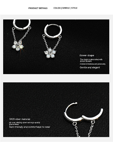 Title 5, Womens Sterling Silver Zircon Sakura Flower Ea...