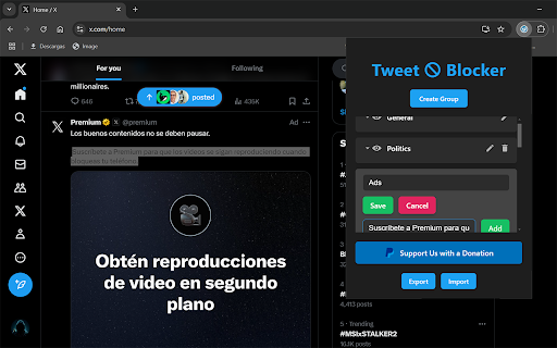 Tweet (X) Blocker