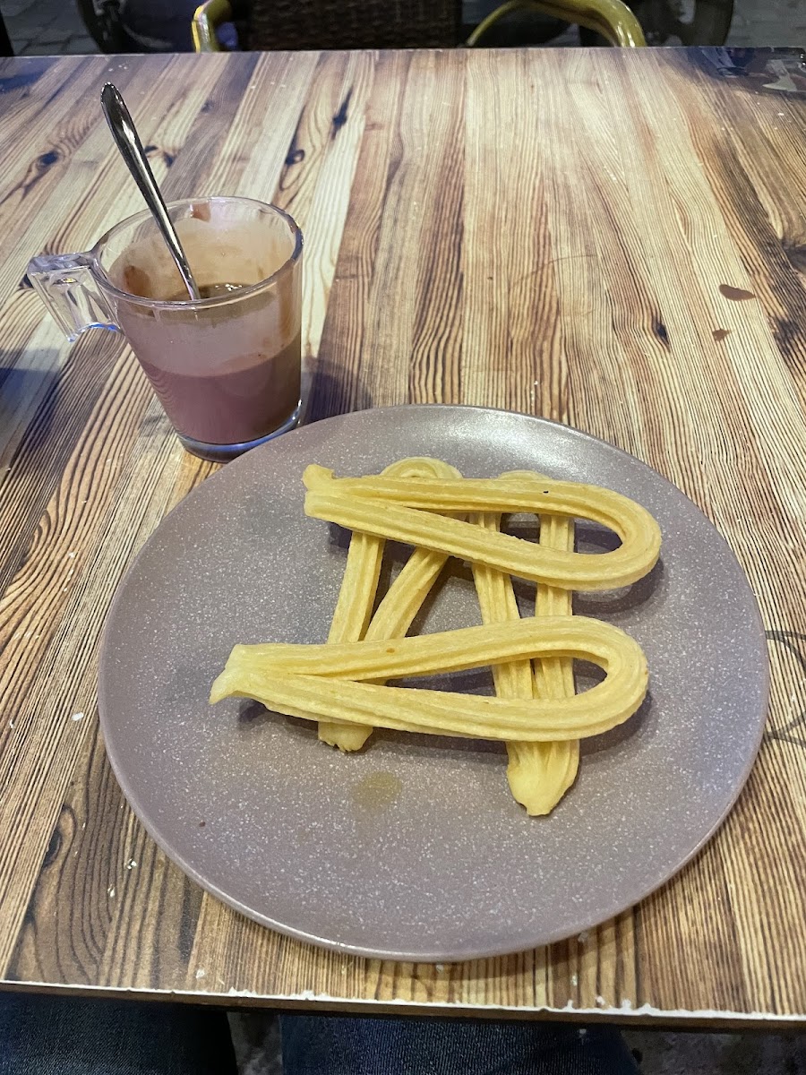 One serving of gluten free churros and chocolate