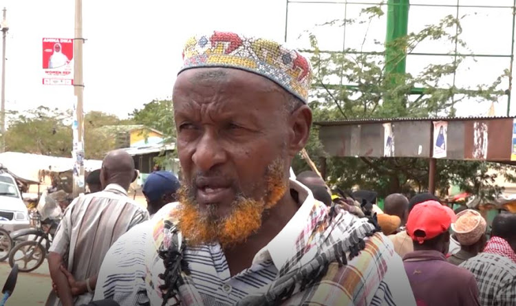 A community elder in Madogo ward Daudi Ali Loka speaking during the peace caravan procession in Bangale, Tana River on Wednesday, July 20.